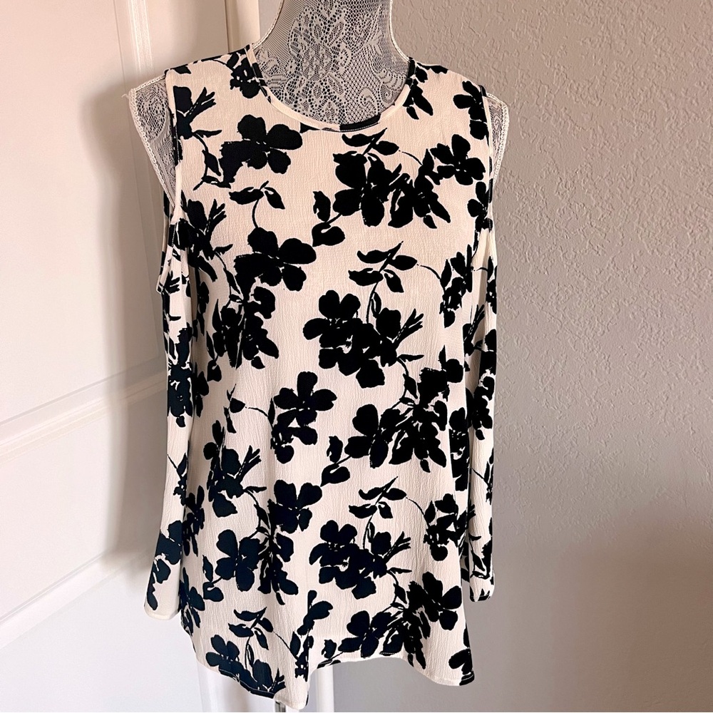 Floral Cold Shoulder Flowy Tunic Blouse